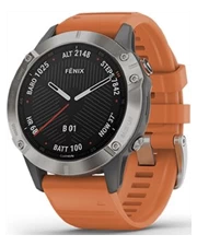 Đồng hồ thông minh Garmin Fenix 6 Sapphire Titanium with Ember Orange Band
